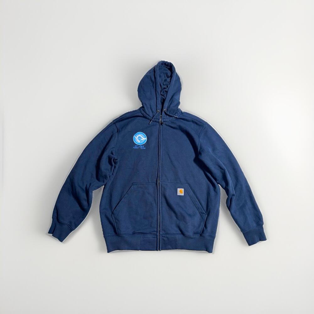 Carhartt Rain Defender Full Zip Loose Fit Fleece Hoodie Pockets Navy Men size L